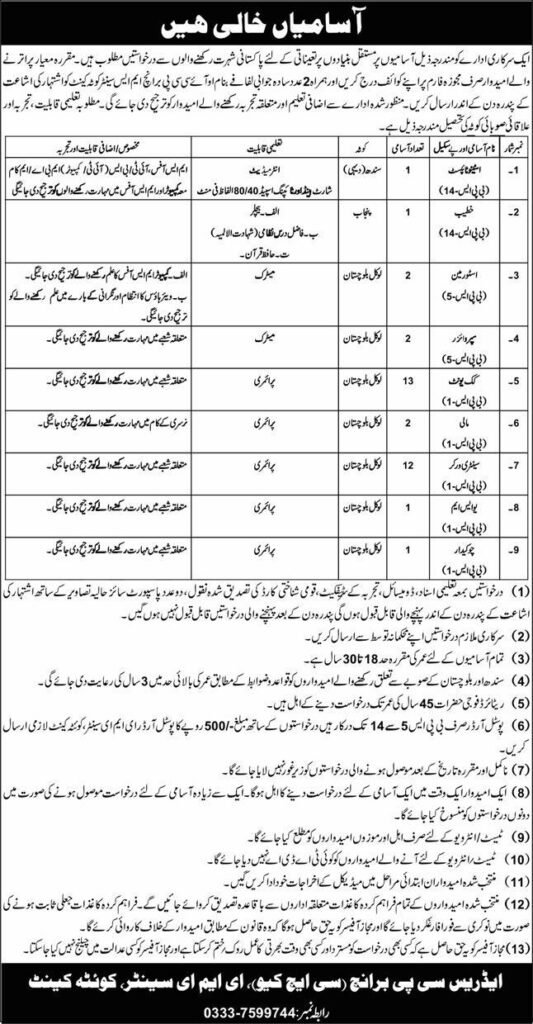  MES Quetta Cantt Jobs 2026