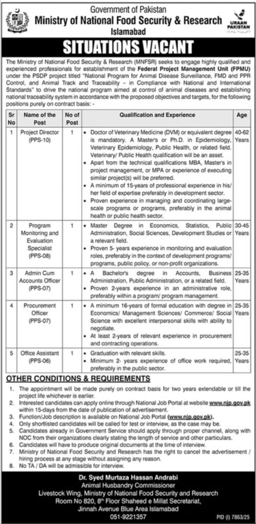 Ministry of National Food Security Jobs 2026