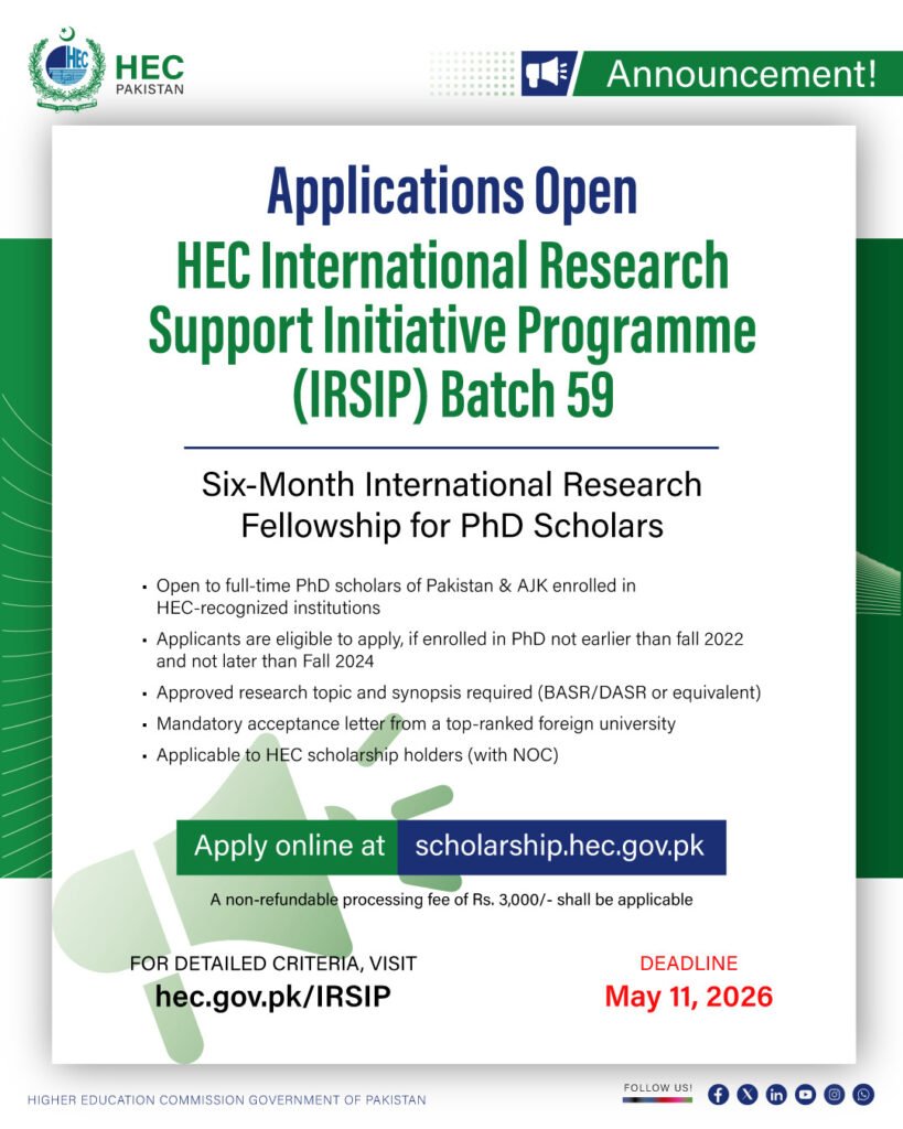 HEC IRSIP Scholarship 2026