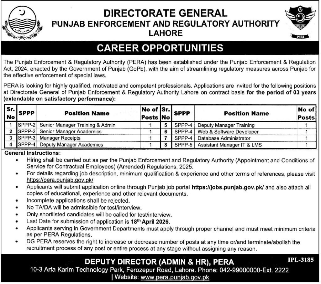PERA Punjab Jobs 2026