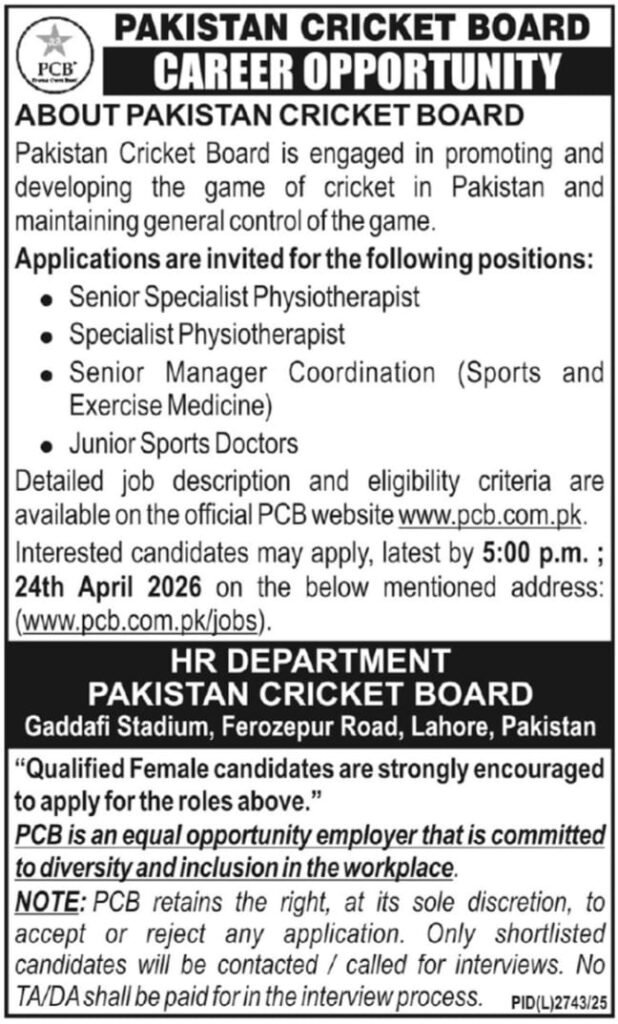 Pakistan Cricket Board PCB Jobs 2026